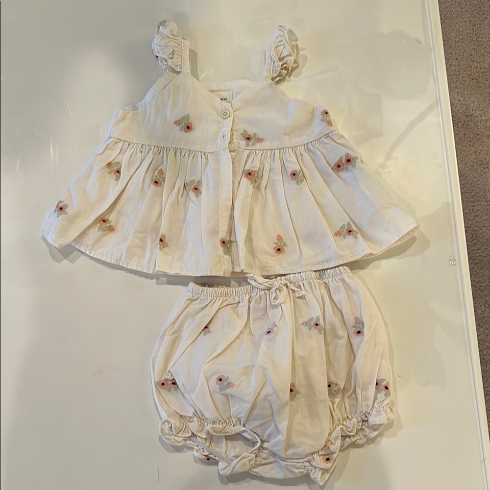 Cream and Pink Diaper Cover Set with Lace and Floral Embroidery